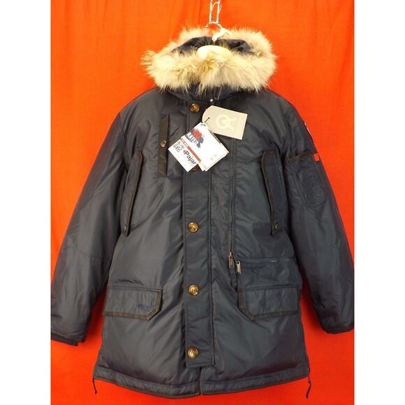 NEW PAJAR CANADA BLUE NYLON COYOTE FUR HOODIE EAGLE GOOSE DOWN JACKET XL - Picture 2 of 9